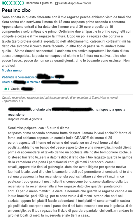 recensione negativa risposta